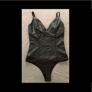 Black leather body suit
